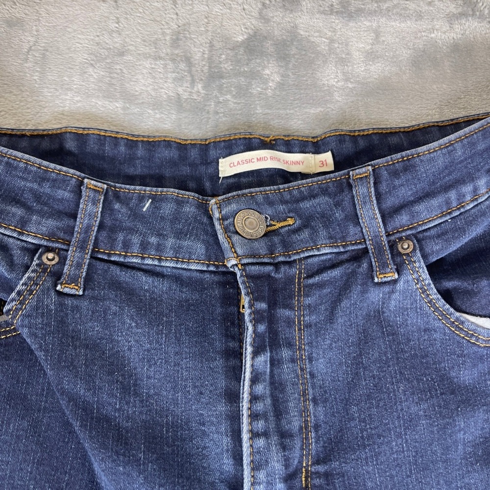 Levi Strauss & Co Womens Classic Mid Rise Skinny Jeans Dark Wash W31 L30 12M - Picture 3 of 7